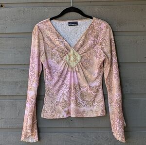 Vintage Y2K Fairycore Whimsigoth Pink Lightweight Top Bell Sleeves Small